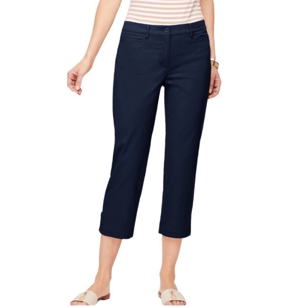 NEW Talbots Pedal Pusher Navy Blue Crop Chino Pants Modern Office Cotton Size 2